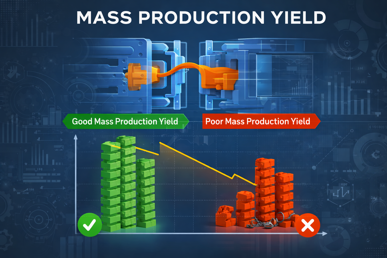 Mass production yield in injection molding