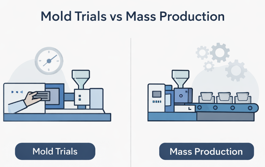 mold trials mass production comparison in injection molding