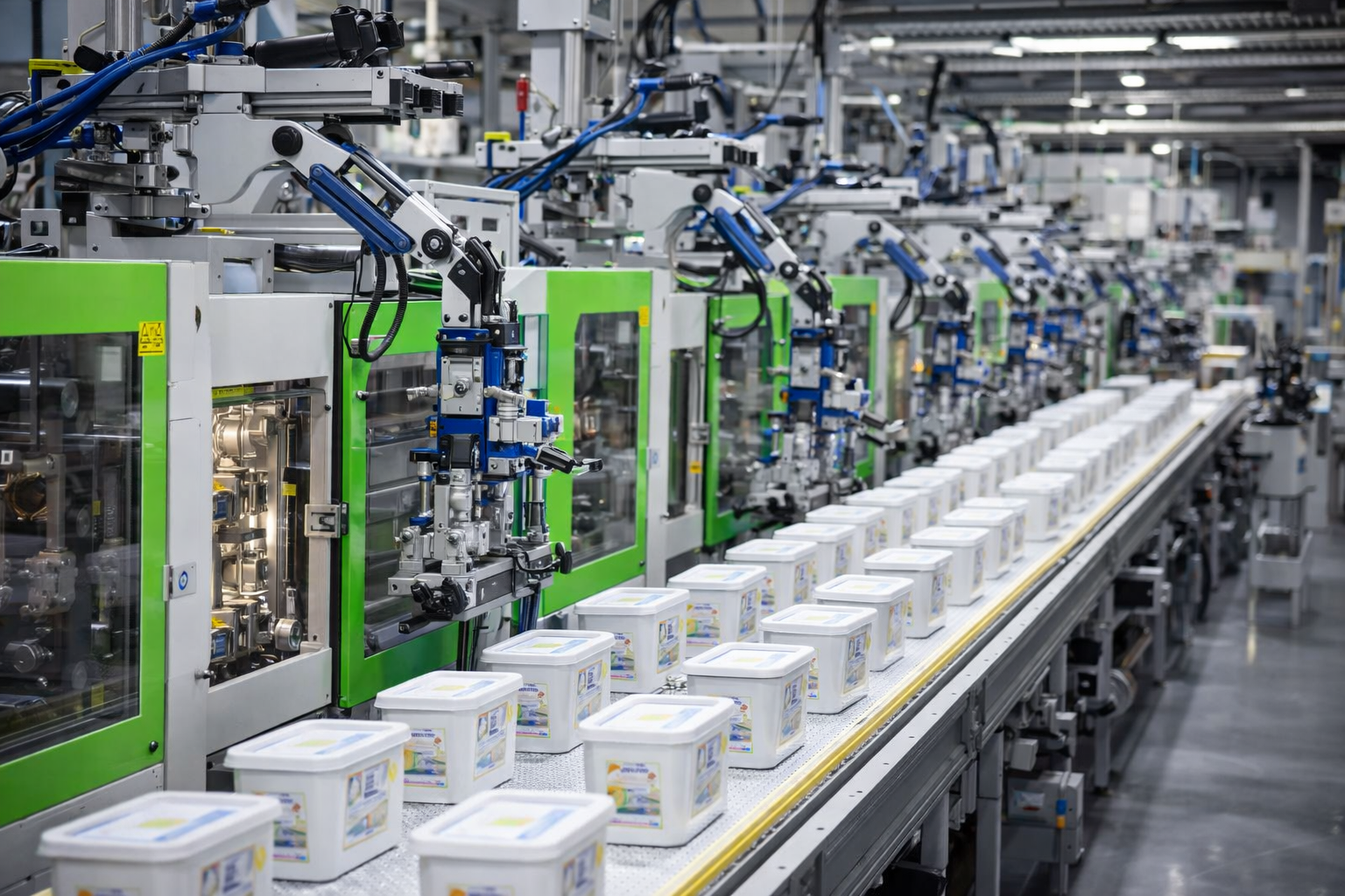 Automated IML production line with robotic handling in mass production