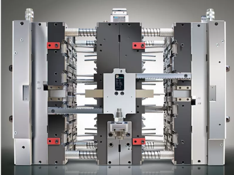 multi-level stack mold structure demonstrating rigidity and support pillars in high-volume injection molding