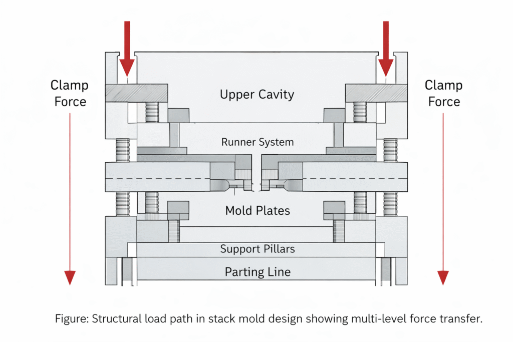 stack mold design structural load path in high-volume production