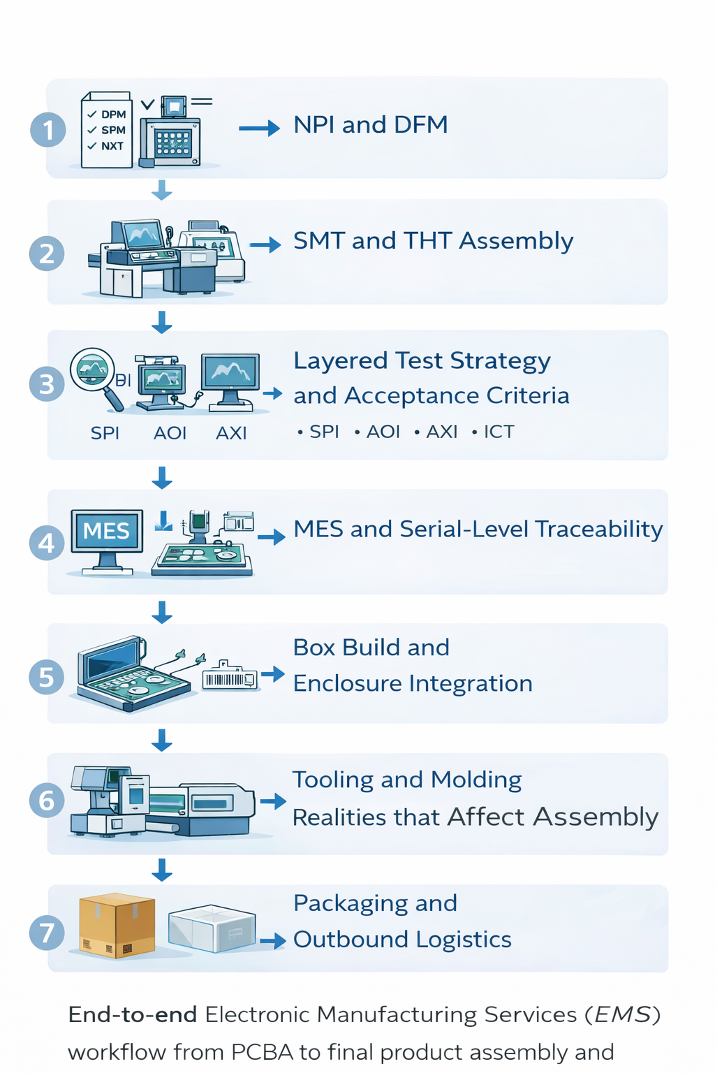 Electronic manufacturing services workflow from PCBA to product assembly