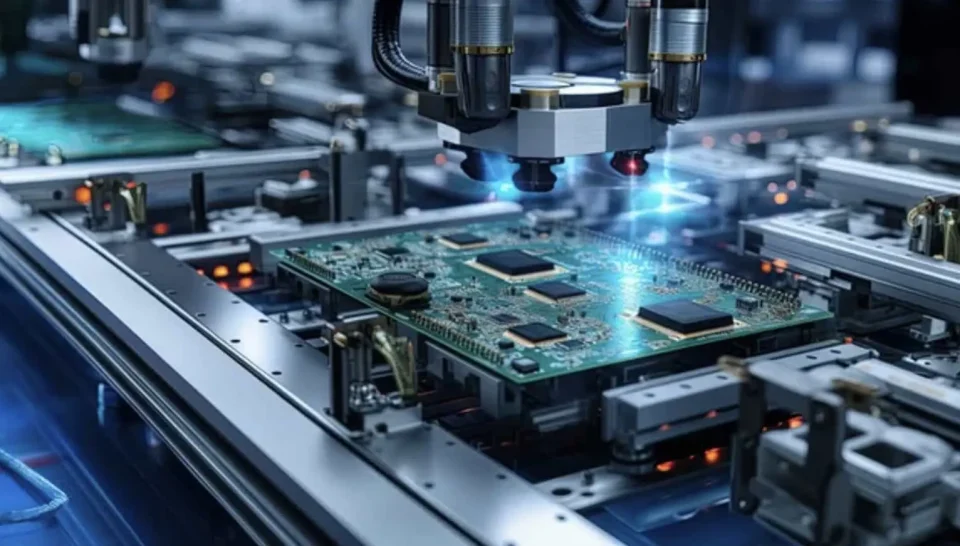 Automated electronics manufacturing process with PCB assembly line