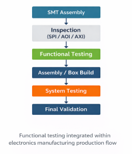 functional testing in electronics manufacturing process flow from SMT to final validation