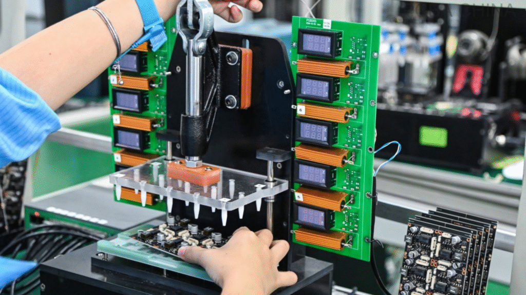 Functional testing of PCB using test fixture in electronics manufacturing process