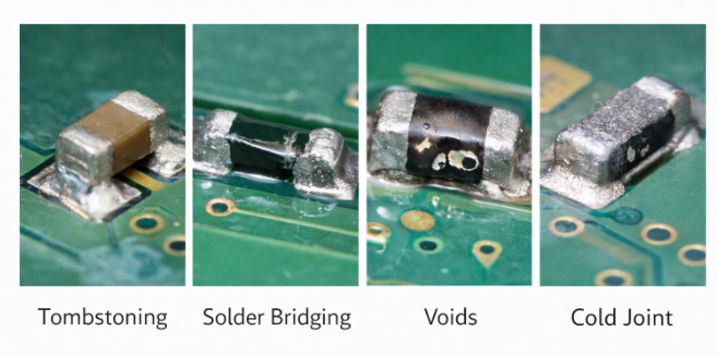 pcb soldering defects tombstoning bridging voids cold joint