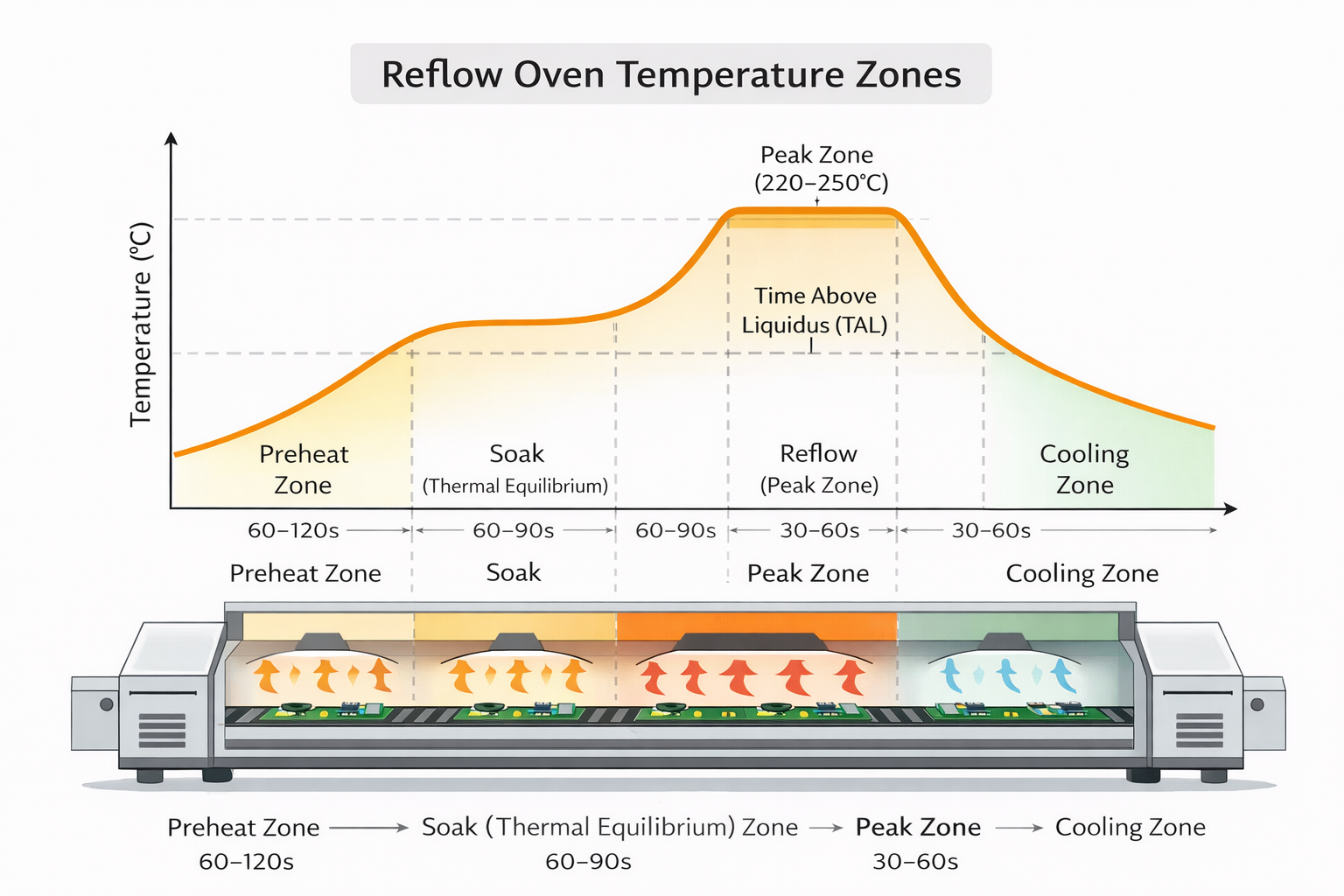 reflow soldering profile temperature zones diagram