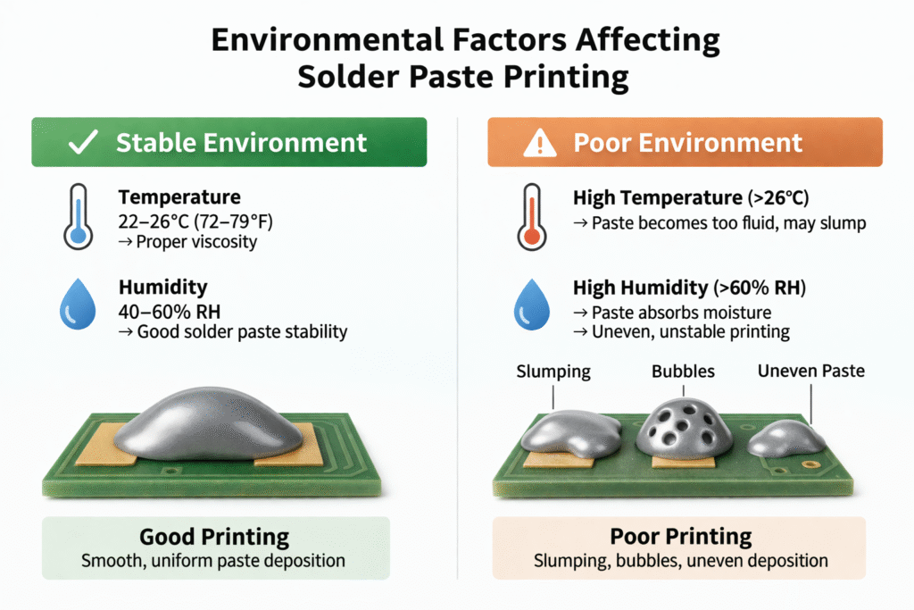 Solder paste printing affected by temperature and humidity conditions