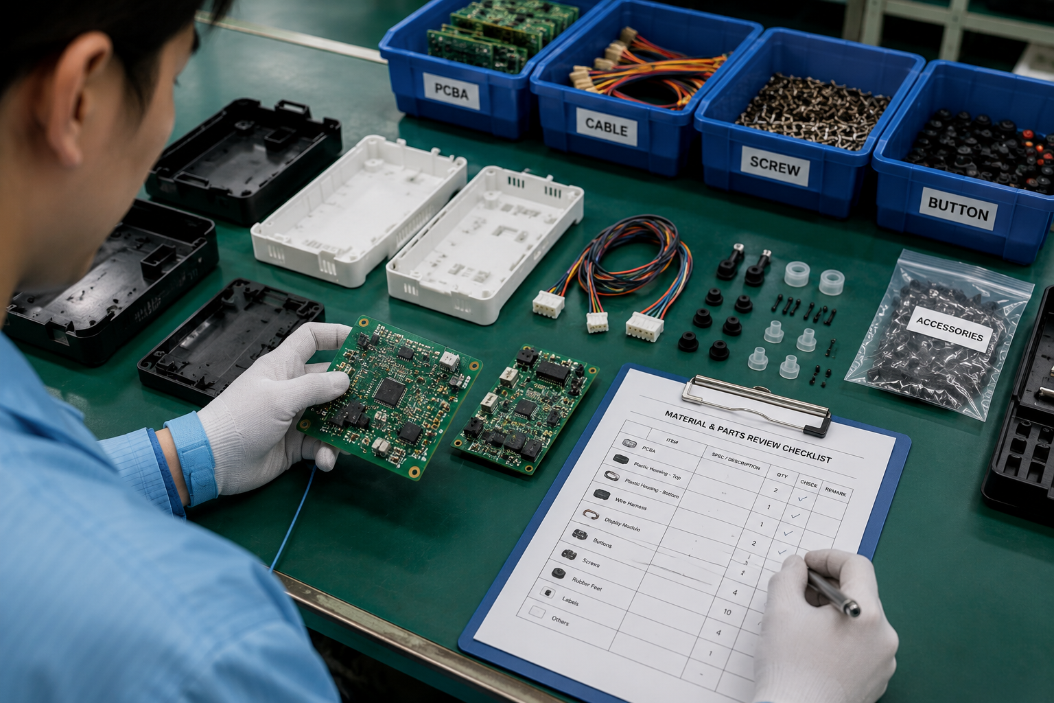 Material and parts review before electronic product assembly