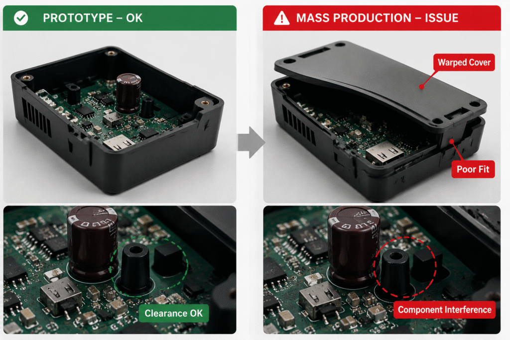 DFM reduces risks: Prototype PCB fits vs mass production conflicts.
