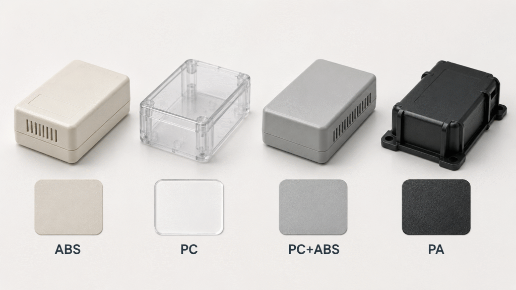 Electronic enclosure materials comparison of ABS PC PC+ABS and PA plastic housings