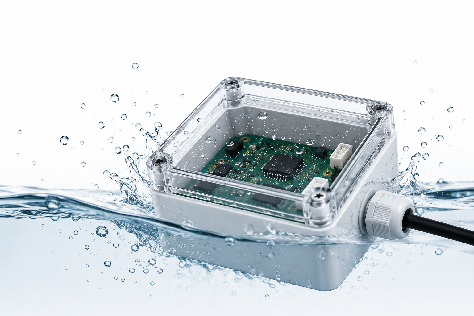 IP rating guide for electronic products showing waterproof enclosure in water