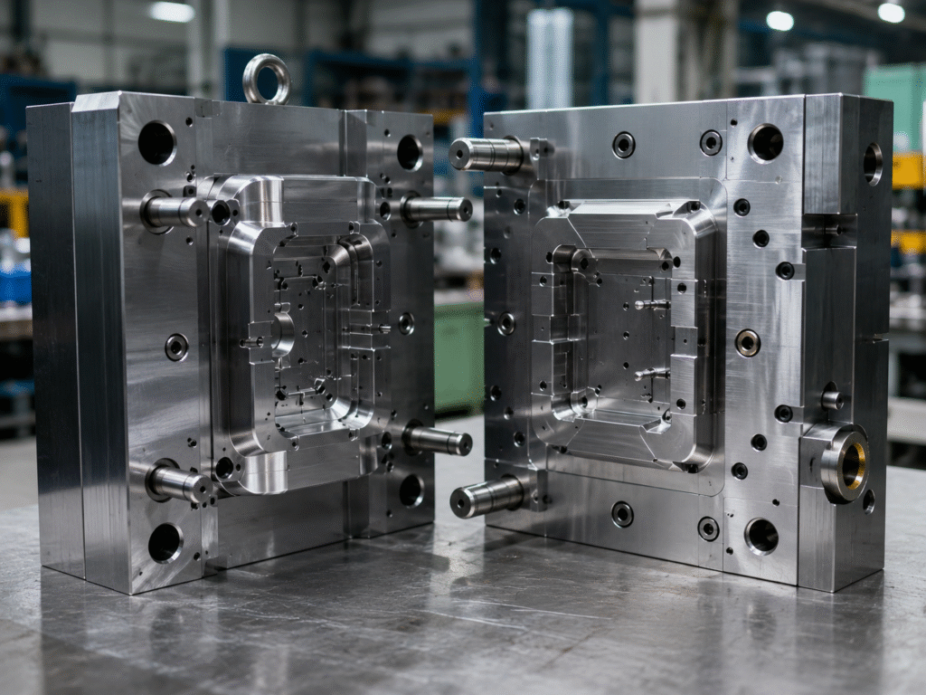 Plastic injection mold steel cavity and core showing mold durability and tool life