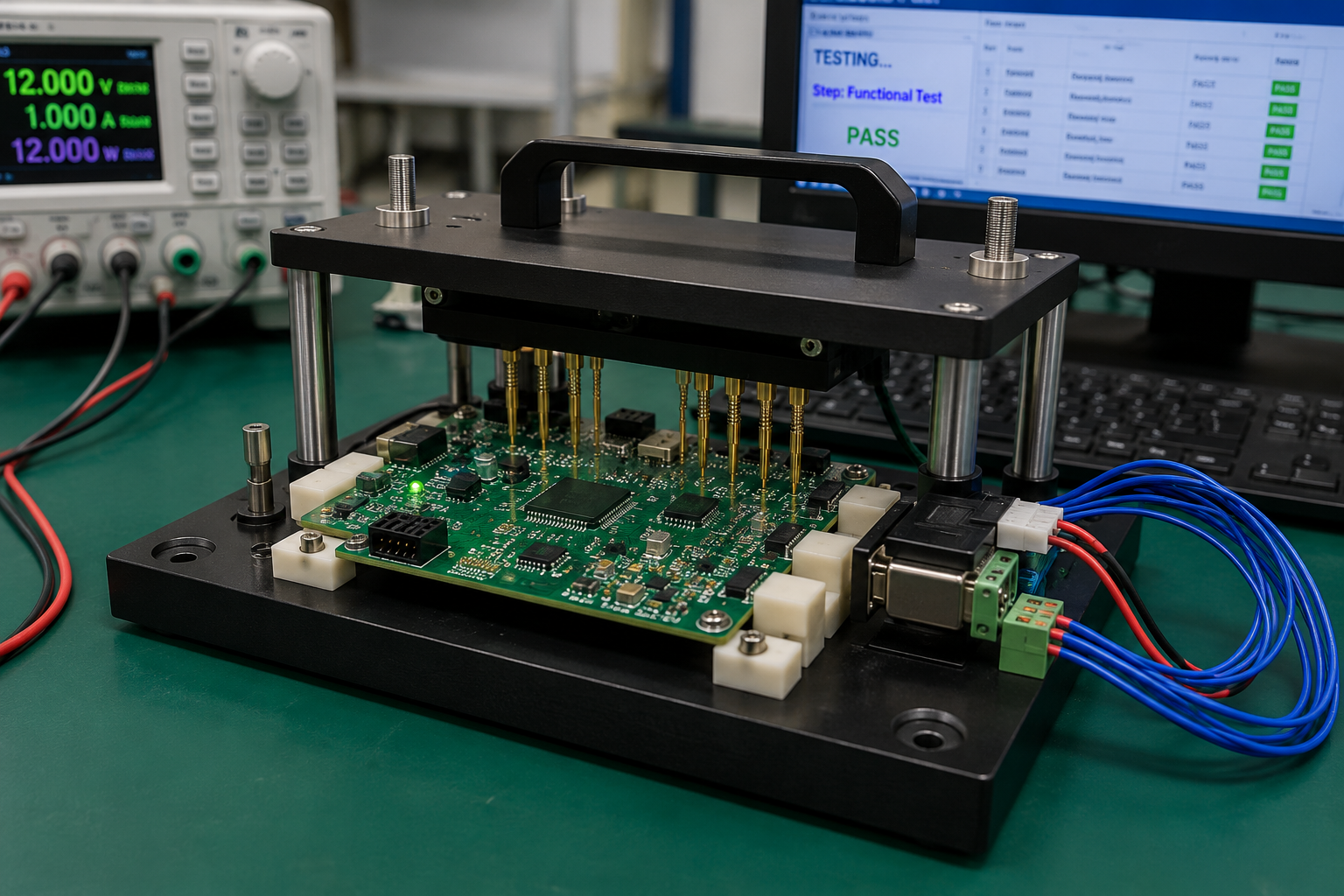 Functional test fixture design for PCBA functional testing and production quality control