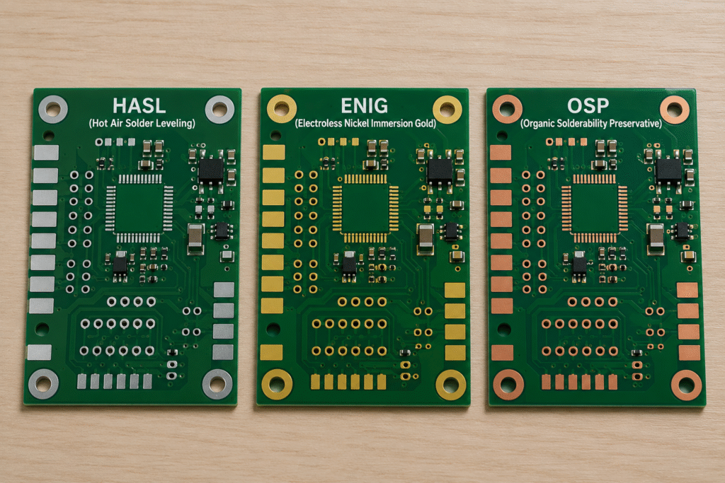 PCB surface finish guide comparing HASL ENIG and OSP for PCB assembly
