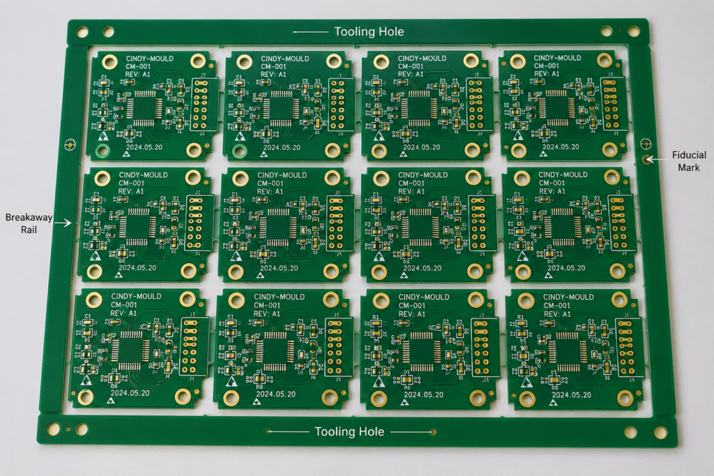 PCB panelization guide showing multiple PCB units in one production panel