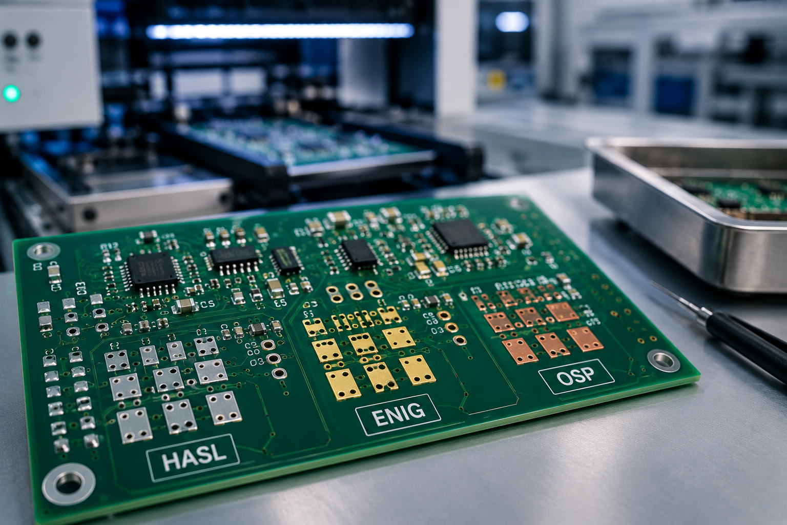 PCB surface finish guide comparing HASL ENIG and OSP for PCB assembly