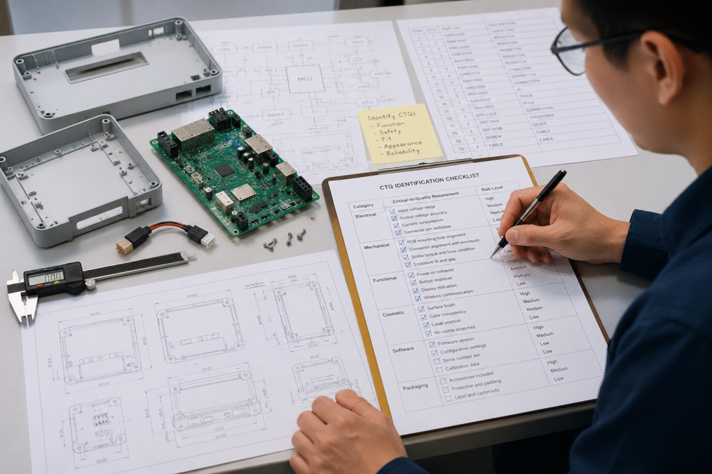 Quality control in electronics manufacturing reviewing critical-to-quality requirements for PCBA and enclosure assembly