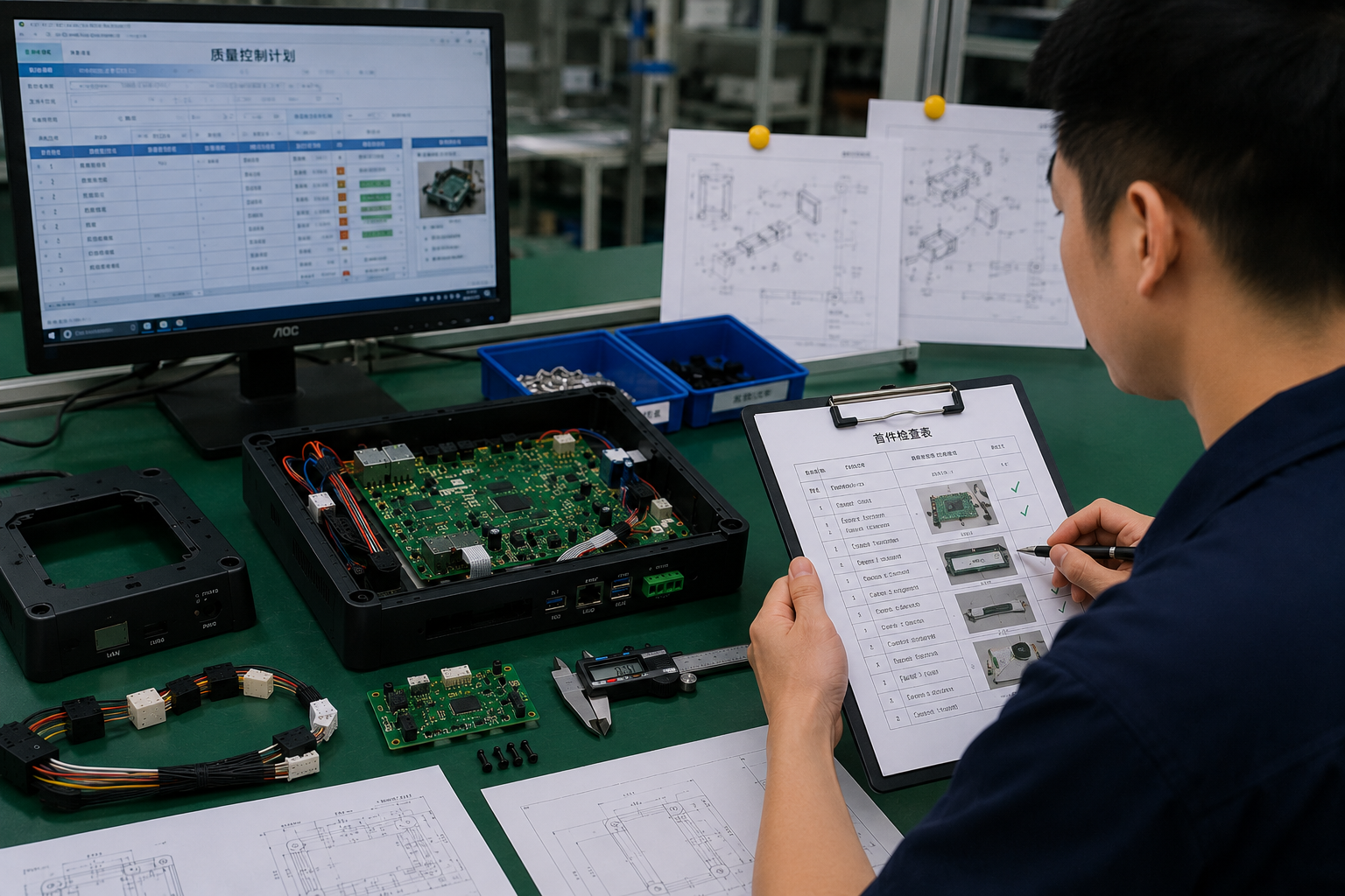 Quality control in electronics manufacturing for a product-specific inspection plan