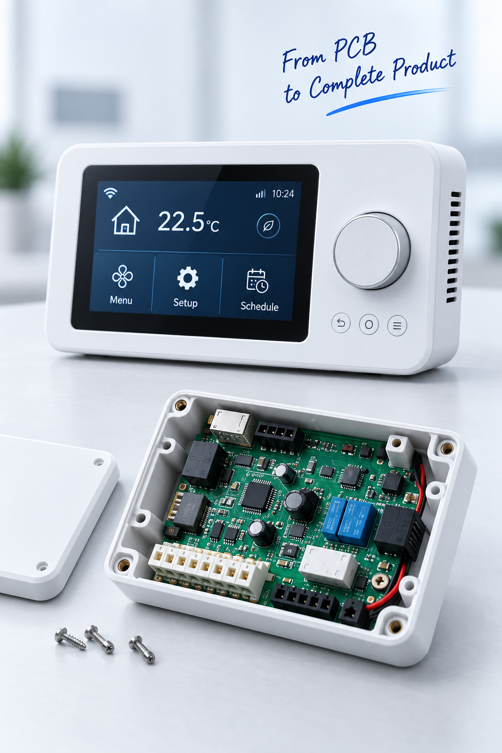 PCB assembly and complete product integration with electronic enclosure and internal PCBA