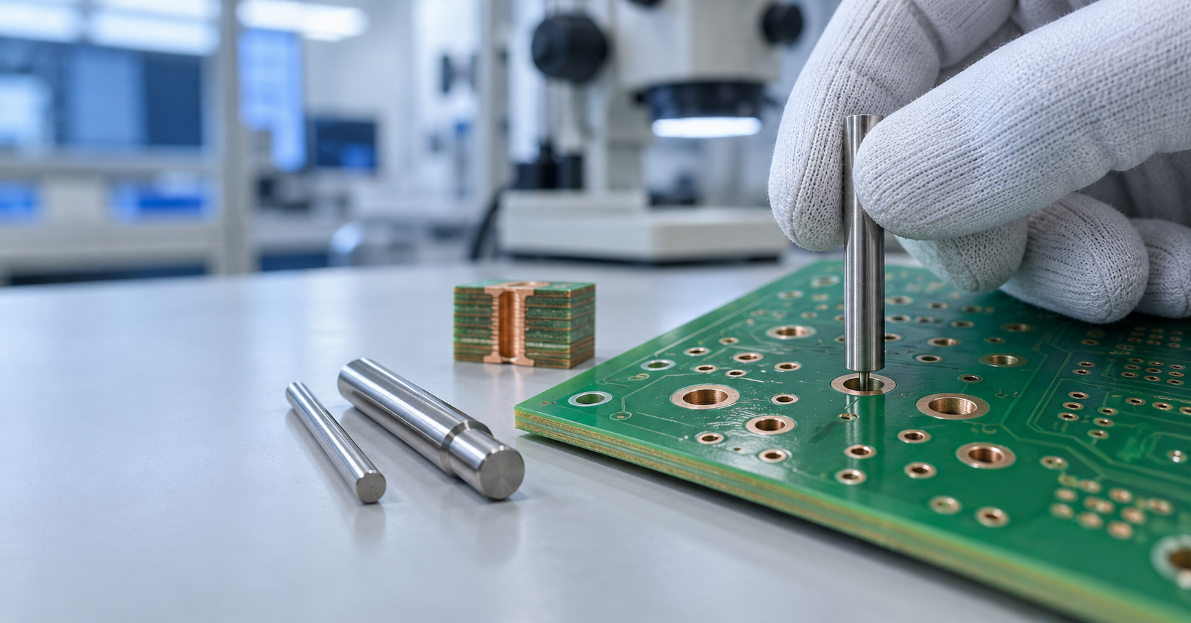 PCB finished hole size inspection with plated through holes and precision pin gauges